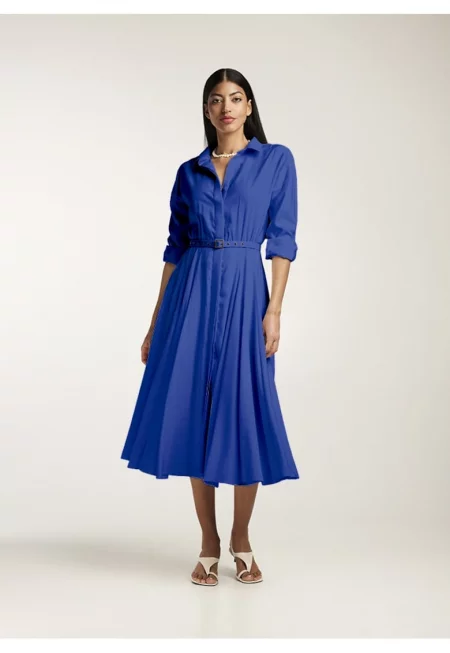 Плисирана рокля-риза с колан