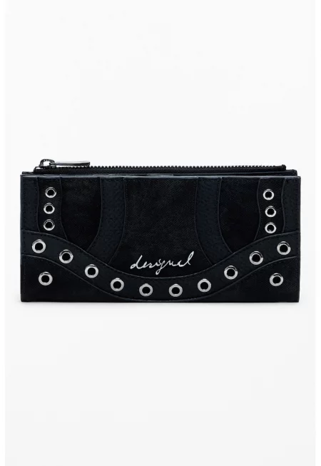 Портфейл с цип и лого - Черен