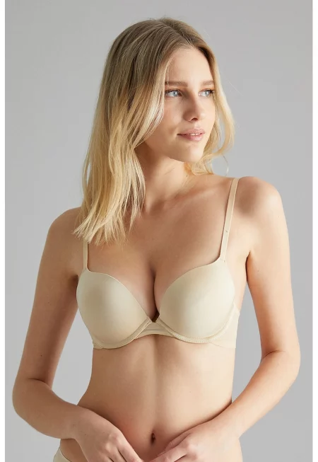 Повдигащ сутиен Lift Up с мрежести зони - Бежов