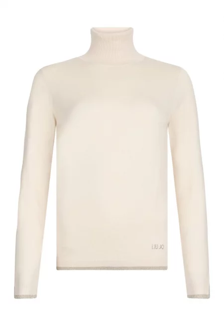 Пуловер с висока яка - Светло бежово