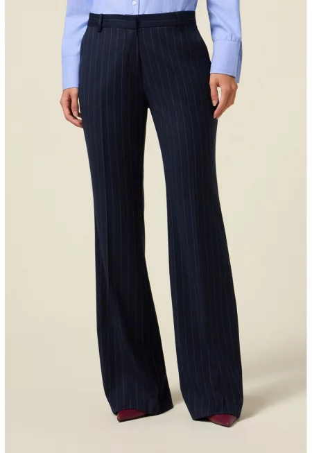 Разкроен панталон на ситно райе - Ултрамарин синьо