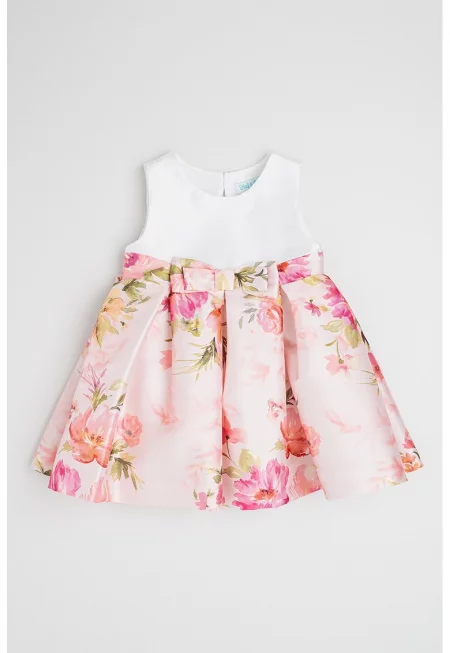 Разкроена рокля без ръкави - Бял/Зелен/Розово