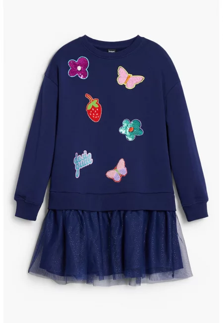 Разкроена рокля с дълги ръкави