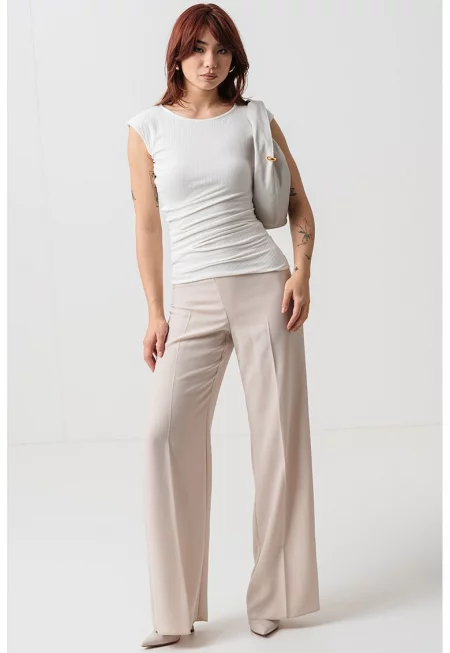 Рипсена тениска Sfoglia с овално деколте - Бял