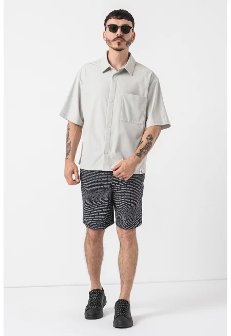 Риза със свободна кройка и капси - Светло сив