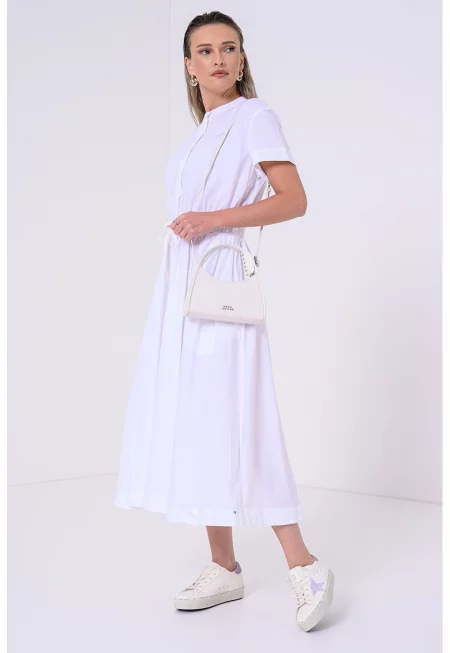 Рокля с органичен памук с връзка - Бял/Мръснобял