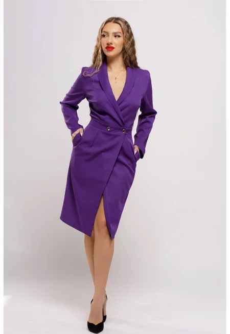 Рокля тип сако с джобове - Виолетов