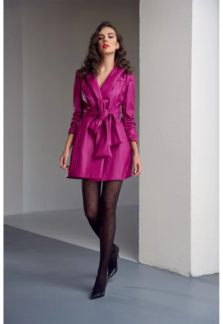Рокля тип сако с колан - Фуксия