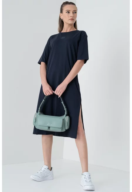 Рокля тип тениска с цепки встрани - Ултрамарин синьо