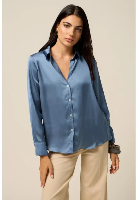 Сатинирана риза - Тъмносин -