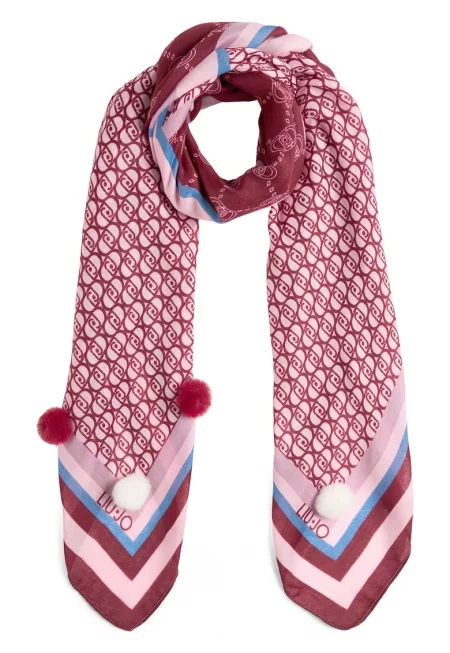 Шал с десен и помпони - Малина