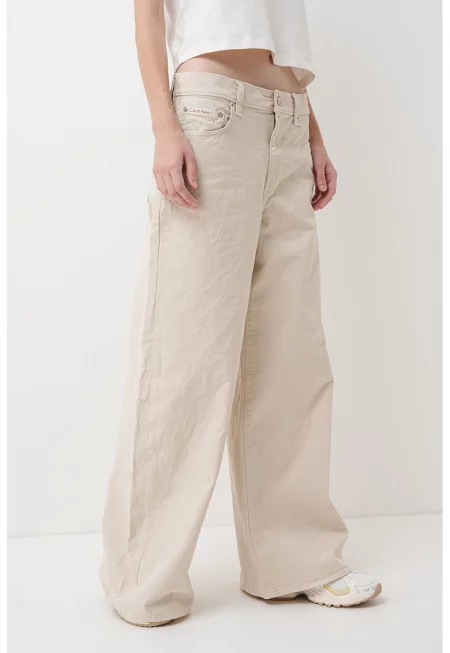 Широки дънки с висока талия - Слонова кост