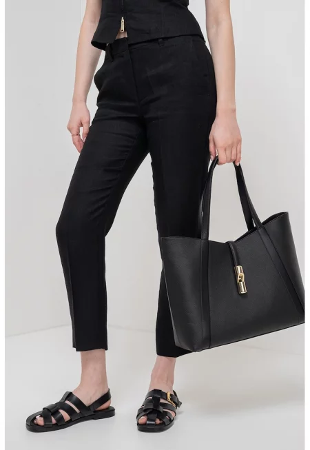 Скъсен ленен панталон - Черен