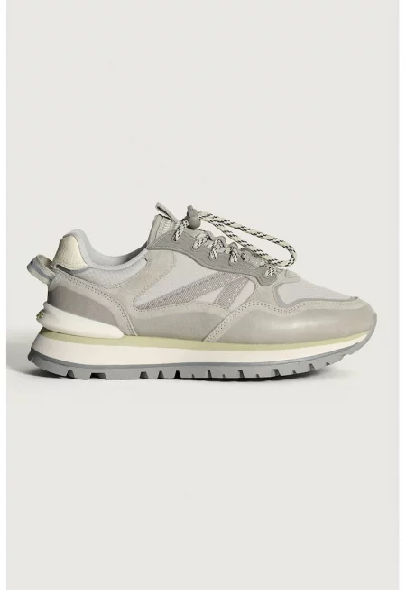 Скосени спортни обувки със синтетика - Слонова кост/Светло сив