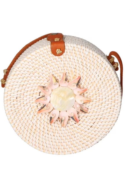 Сламена чанта през рамо - Светлорозов/Мръснобял