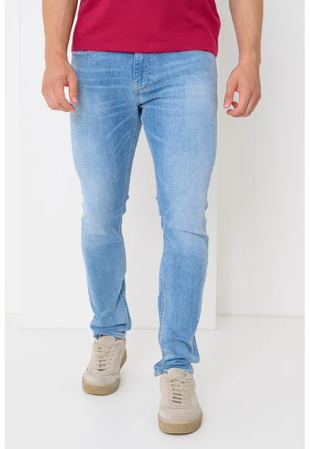 Слим дънки със стеснен крачол - Светлосин меланж