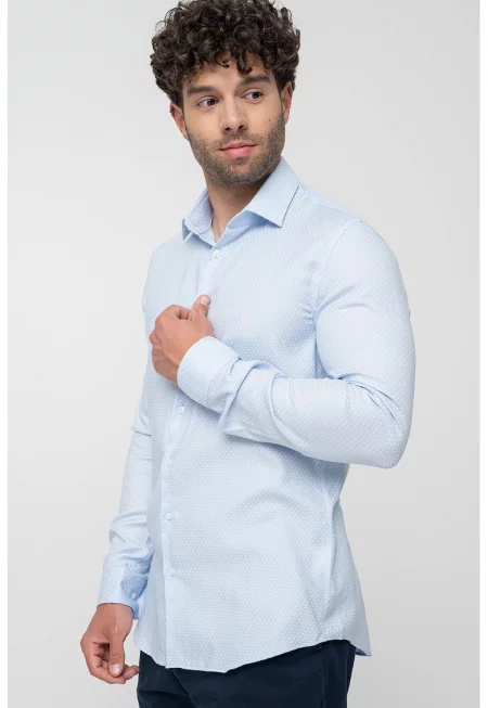 Слим риза с дълги ръкави - Бял/Светлосин