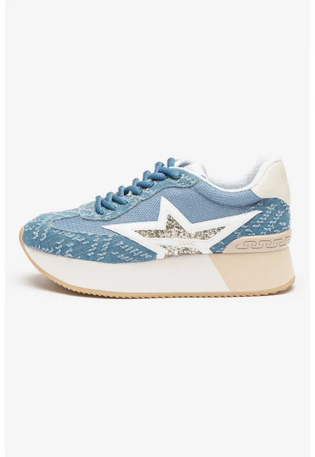 Спортни обувки Dreamy с равна платформа - Бял/Златист/Син