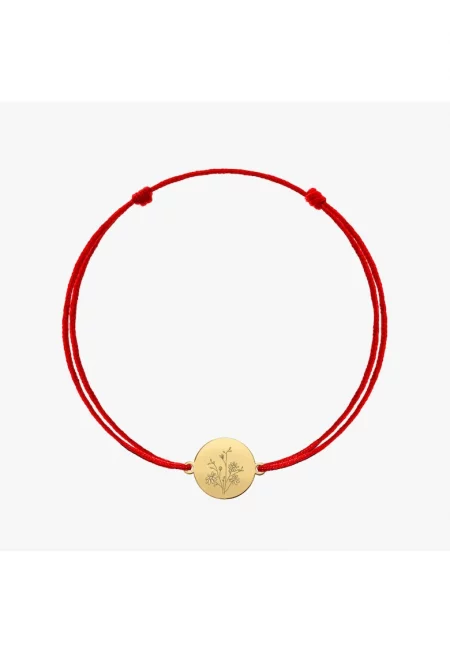 Сребърна гривна с шнур Златно рождено цвете - Септемврийска Астра