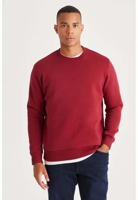 Суитшърт с овално деколте - Тъмночервен