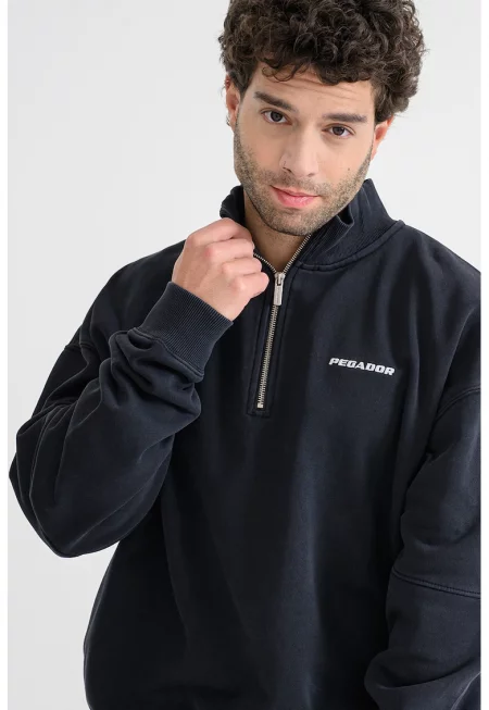 Суитшърт с паднали ръкави и къс цип - Избеляло черно