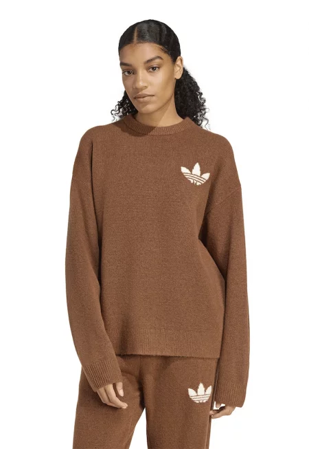 Суитшърт с паднали ръкави и монограм - Кафяв