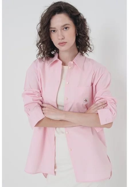 Свободна риза с джоб на гърдите - Пастелнорозов