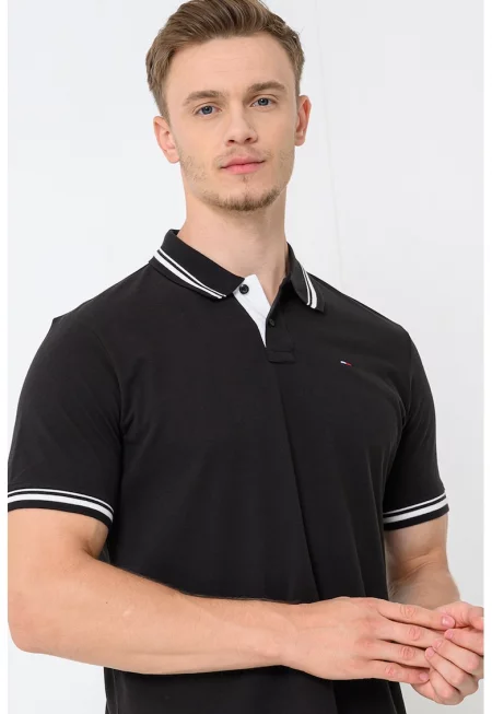 Тениска с контрастен подгъв - Бял/Черен