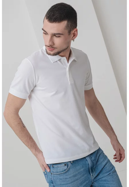 Тениска с органичен памук с яка - Бял