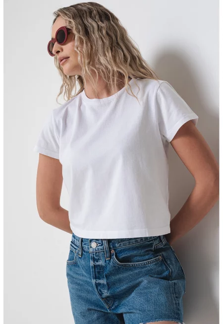 Тениска с овално деколте - Мръснобял