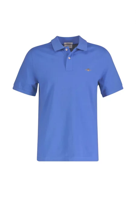 Тениска Shield от памучно пике с яка - Небесносин