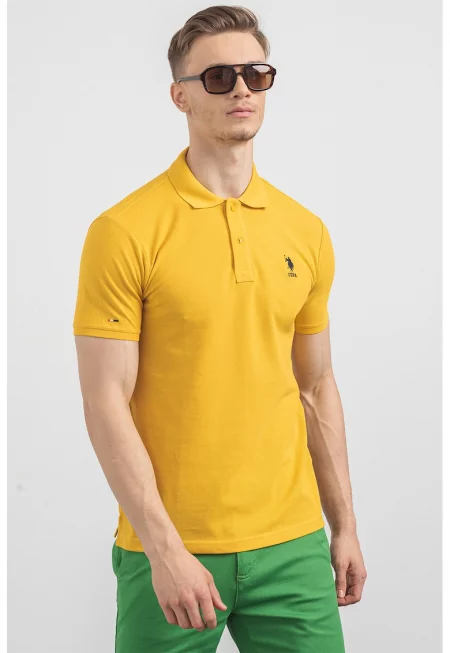 U.S. Polo Assn - Памучна тениска по тялото с яка
