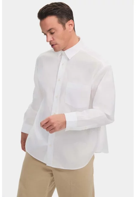 Уголемена риза с джоб - Бял -