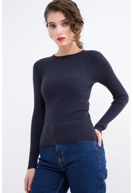 Вълнен слим пуловер Osanna - Тъмносин