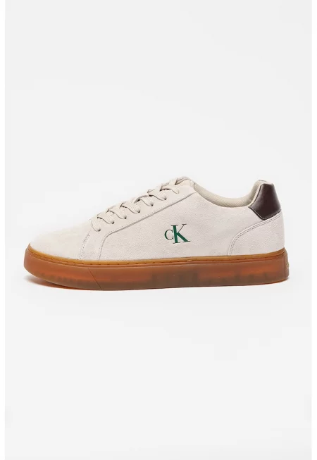 Велурени спортни обувки Classic Cupsole с връзки - Светло сив/Тъмнозелен
