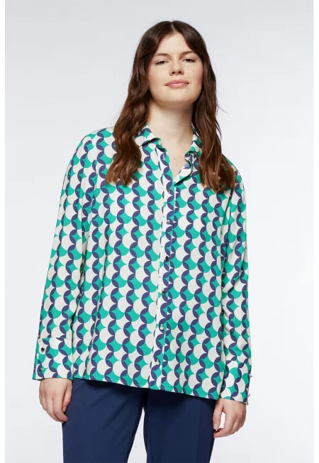 Вискозна риза с принт - Жълт/Tъмносив