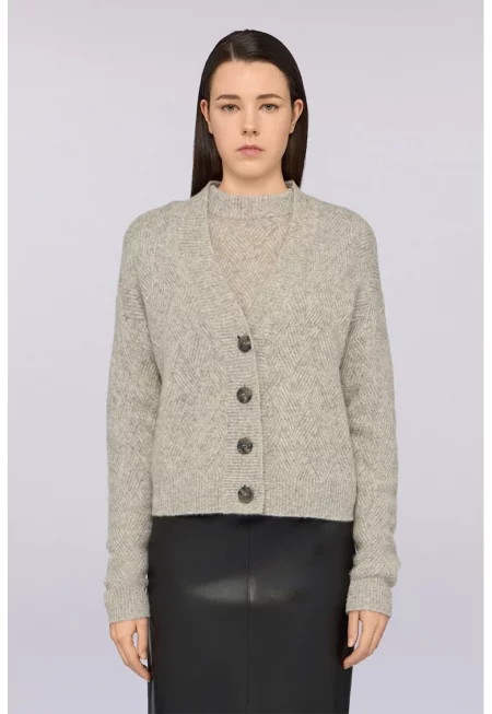 Жилетка от вълна и коприна с копчета - Сив меланж