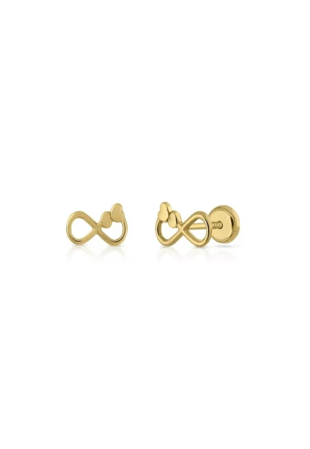 14K златни обеци - модел Infinity Hearts - резба и защитно затваряне