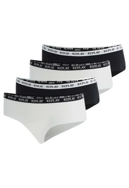 Бикини хипстър с памук и лого - 4 чифта - Бял/Черен