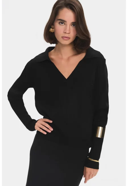 Блуза с яка и пола - Черен