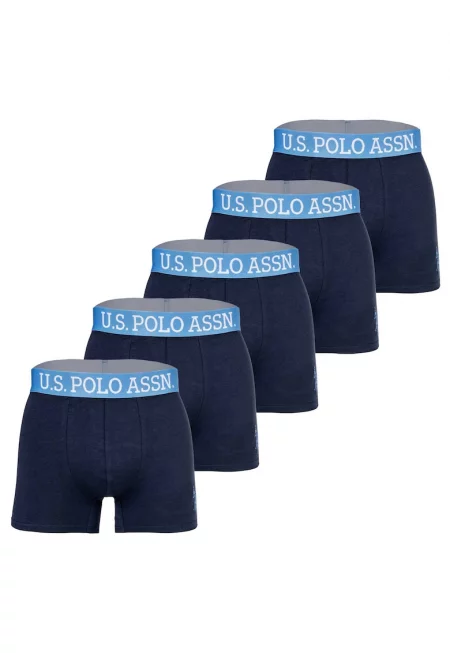 Боксерки с еластична талия с лого - 5 чифта - Син