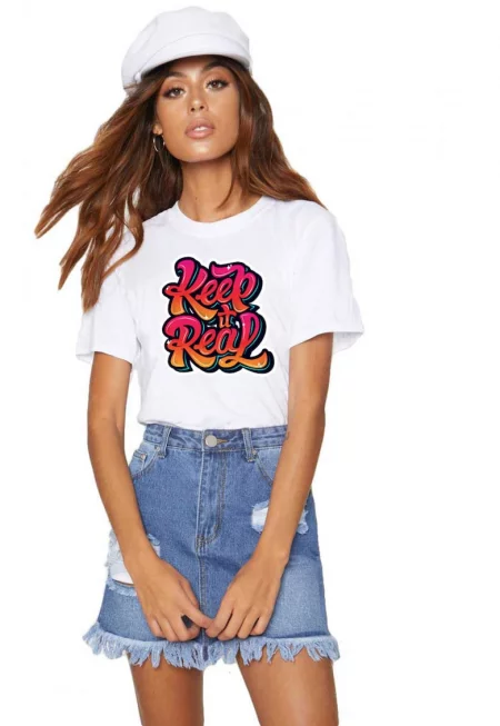 Бяла дамска тениска - Keep it real