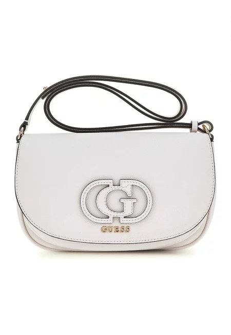 Чанта през рамо от еко кожа с лого - Мръснобял