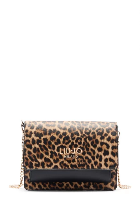 Чанта през рамо от еко кожа с животински принт - Бежов