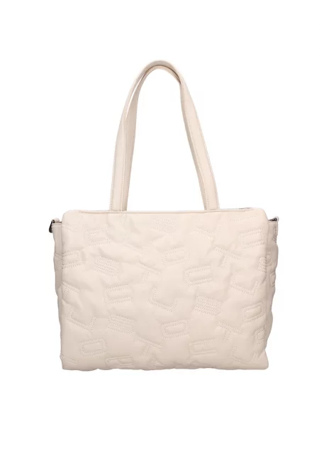 Чанта за рамо с релефно лого - Крем
