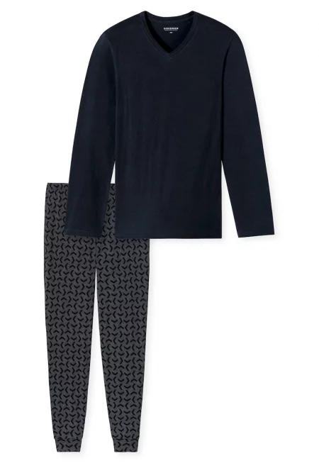 Дълга пижама с графика - Тъмносин