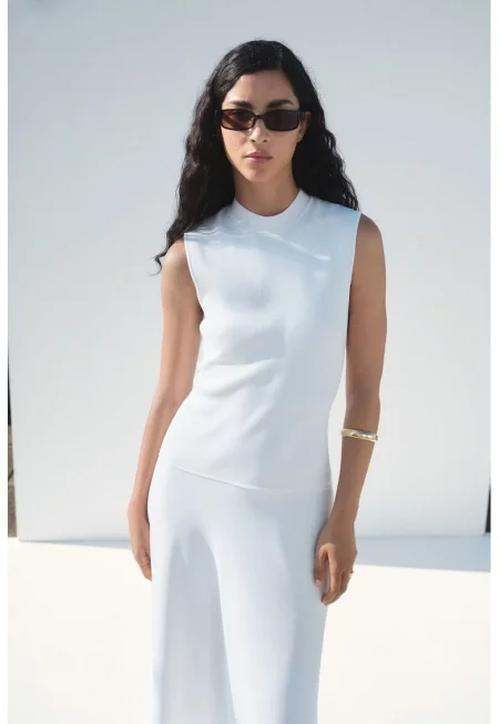 Дълга рокля без ръкави - Бял