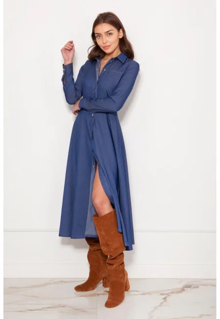 Дълга рокля-риза с деним вид