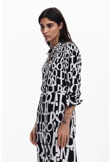 Дълга рокля-риза с десен - Бял/Черен
