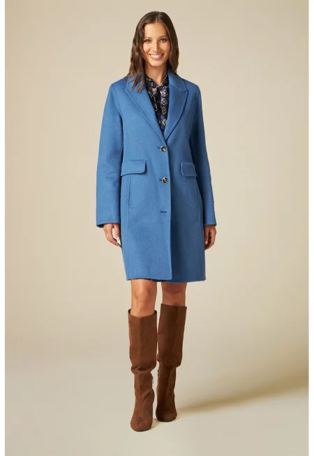 Дълго палто с вълна - Тъмносин